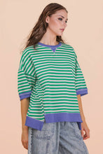 Load image into Gallery viewer, NT12481-Oversized Stripe Casual Knit Top: BLACK/CREAM / S-M-L/2-2-2
