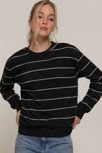 Load image into Gallery viewer, Long Sleeve Engineer Stripe Inner Fleece Sweatshirt: BLK-black/beige