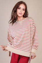 Load image into Gallery viewer, NT11927-Stripe Comfy Casual Oversized Knit Top: RED/CREAM / S-M-L/2-2-2