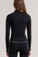 Load image into Gallery viewer, Long Sleeve Piping Detail Active Wear Jacket: GRN-jade green/off white / L