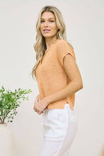 Load image into Gallery viewer, SPLIT NECK SHORT SLEEVE KNIT PULLOVER: PEACH