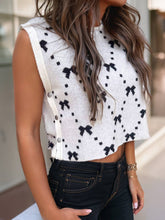 Load image into Gallery viewer, Bow Pattern Buttoned Side Cropped Sweater Vest: White