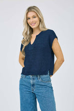 Load image into Gallery viewer, SPLIT NECK SHORT SLEEVE KNIT PULLOVER: PEACH
