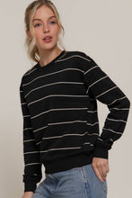 Load image into Gallery viewer, Long Sleeve Engineer Stripe Inner Fleece Sweatshirt: BLK-black/beige
