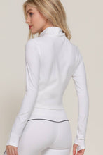 Load image into Gallery viewer, Long Sleeve Piping Detail Active Wear Jacket: GRN-jade green/off white / M
