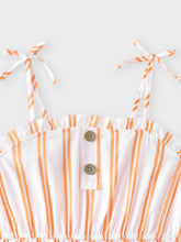 Load image into Gallery viewer, Toddler Girl Bowknot Stripe/Floral Print/Orange Cami Romper: Orangewhite / 18-24 Months
