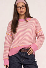 Load image into Gallery viewer, 12W3691N-Contrast Trim Stripe Knit Sweater: BLUE / S-M-L/2-2-2
