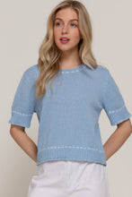 Load image into Gallery viewer, Short Sleeve Round Neck Sweater with Contrast Color Stitch: WHT-white/black / M
