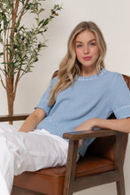 Load image into Gallery viewer, Short Sleeve Round Neck Sweater with Contrast Color Stitch: WHT-white/black / S
