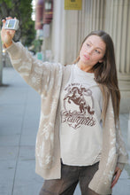 Load image into Gallery viewer, Oversized Mixed Media Western Graphic Knit Top: TAUPE
