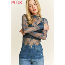 Load image into Gallery viewer, PLUS MESH LACE HIGH NECK DESIGN LONG SLEEVE FITTED TOP: Off White
