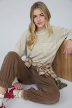 Load image into Gallery viewer, WASHED POCKET DETAIL LONG SLEEVE RIB KNIT TOP: CREAM
