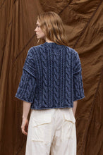 Load image into Gallery viewer, WASHED 3/4 SLEEVE TURTLENECK CABLE KNIT PULLOVER: DARK BROWN
