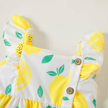 Load image into Gallery viewer, Single-Piece Baby Girl Plaid and Lemon Fruit-Themed Dress: Pale Yellow / 18-24 Months
