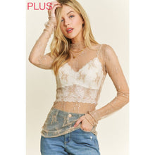 Load image into Gallery viewer, PLUS MESH LACE HIGH NECK DESIGN LONG SLEEVE FITTED TOP: Off White
