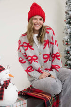 Load image into Gallery viewer, BOW PATTERN BUTTON DOWN KNIT CARDIGAN: HEATHER GREY

