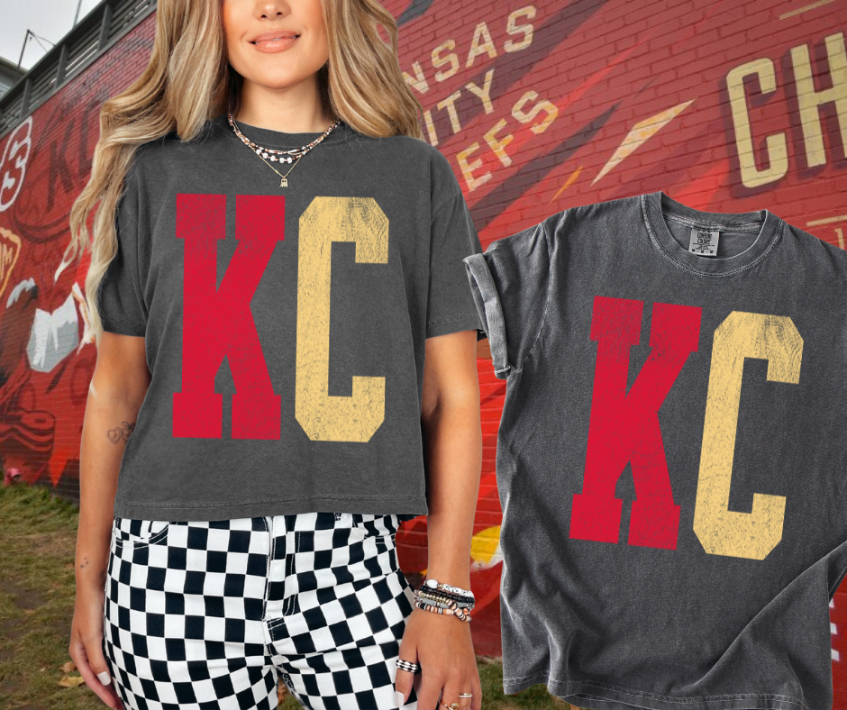 Cropped Red/Gold Distressed Oversized KC Letters: 2X