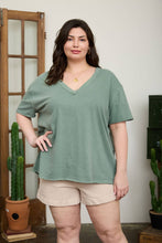 Load image into Gallery viewer, PLUS WASHED RELAXED SHORT SLEEVE V NECK KNIT TOP: VINTAGE BLUE
