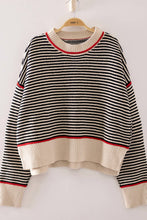 Load image into Gallery viewer, 12W3691N-Contrast Trim Stripe Knit Sweater: BLUE / S-M-L/2-2-2
