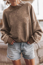 Load image into Gallery viewer, Solid Color Drop Shoulder Crew Neck Pullover Sweatshirt: Brown
