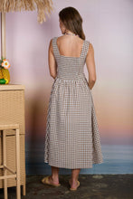 Load image into Gallery viewer, PLAID BASQUE WAIST SLEEVELESS MIDI DRESS : BROWN
