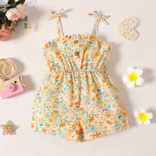 Load image into Gallery viewer, Toddler Girl Bowknot Stripe/Floral Print/Orange Cami Romper: Orangewhite / 18-24 Months
