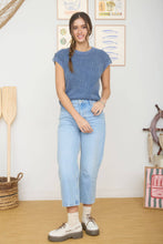 Load image into Gallery viewer, ACID WASHED TAB SLEEVE BACK BUTTON KNIT TOP: INDIGO
