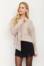 Load image into Gallery viewer, VERTICAL STRIPE COLLARED BUTTON DOWN SHIRT: TAUPE
