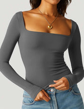 Load image into Gallery viewer, Square Neck Cropped Basic Tee: Dark Grey
