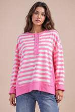 Load image into Gallery viewer, NT12310-Oversized Striped Half Button Down Casual Knit Top: YELLOW/BLUE / S-M-L/2-2-2
