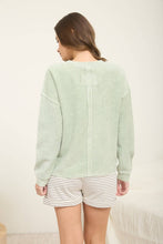 Load image into Gallery viewer, WASHED POCKET DETAIL LONG SLEEVE RIB KNIT TOP : LIGHT OLIVE
