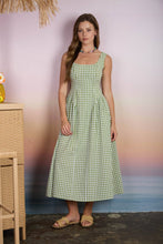 Load image into Gallery viewer, PLAID BASQUE WAIST SLEEVELESS MIDI DRESS : BROWN
