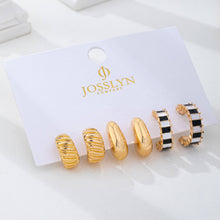 Load image into Gallery viewer, Checker Textured Huggie Hoop Trio Earrings | 80E62201: Gold
