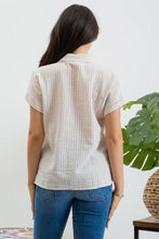 Load image into Gallery viewer, STRIPE COLLARED SHORT SLEEVE LINEN SHIRT: KHAKI
