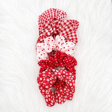 Load image into Gallery viewer, Polka Dot Gingham Checker Floral Scrunchie | RED (One will be chosen at random)
