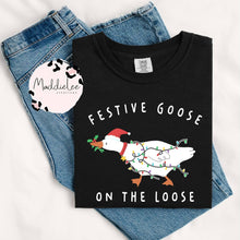 Load image into Gallery viewer, Festive Goose on the Loose Tee - Crew: Pepper / L / TEE
