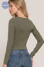 Load image into Gallery viewer, Long Sleeve Crew Neck Rib Seamless Top: OLV-olive / S/M
