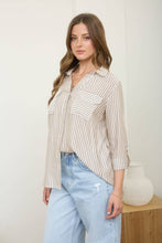 Load image into Gallery viewer, STRIPE COLLARED BUTTON DOWN LIGHTWEIGHT SHIRT: PEACH
