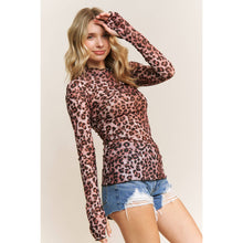 Load image into Gallery viewer, CHIC ANIMAL PRINT MESH HIGH NECK DESIGN LONG SLEEVE FITTED T: Brown Multi
