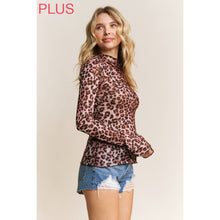 Load image into Gallery viewer, PLUS CHIC ANIMAL PRINT MESH HIGH NECK DESIGN LONG SLEEVE FIT: Brown Multi

