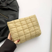 Load image into Gallery viewer, QUILTED PUFFY COSMETIC MAKEUP POUCH CLUTCH BAG | Tan
