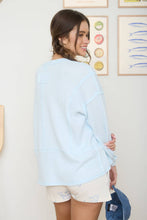 Load image into Gallery viewer, SPLIT NECK RAW EDGE LONG SLEEVE RIBBED KNIT TOP: LIGHT PINK
