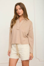 Load image into Gallery viewer, EXPOSED SEAM LONG SLEEVE TEXTURED KNIT POLO: DUSTY MINT
