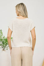 Load image into Gallery viewer, SPLIT NECK SHORT SLEEVE KNIT PULLOVER: PEACH
