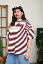 Load image into Gallery viewer, PLUS STRIPE COLORBLOCK DETAIL SHORT SLEEVE KNIT T-SHIRT : BLACK MULTI
