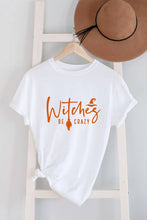 Load image into Gallery viewer, Witches be crazy, Halloween, Unisex Round Neck T-Shirt: Black/Orange / S
