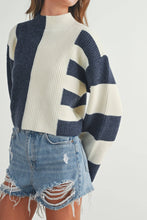 Load image into Gallery viewer, Color Block Mock Turtleneck Sweater: NAVY / IVORY
