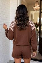 Load image into Gallery viewer, LAS Plaid Patchwork Zipper Collar Shorts Set (S-XL): Coffee / M
