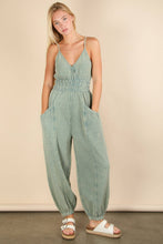 Load image into Gallery viewer, Mineral Washed Cotton Gauze Casual Jumpsuit: SAGE
