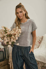 Load image into Gallery viewer, WASHED SHORT SLEEVE BOXY KNIT TOP : COCOA
